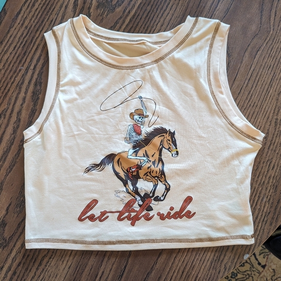 SHEIN Skeleton & Horse Print Top-stitching Tank Crop Top Size M - Picture 2 of 7